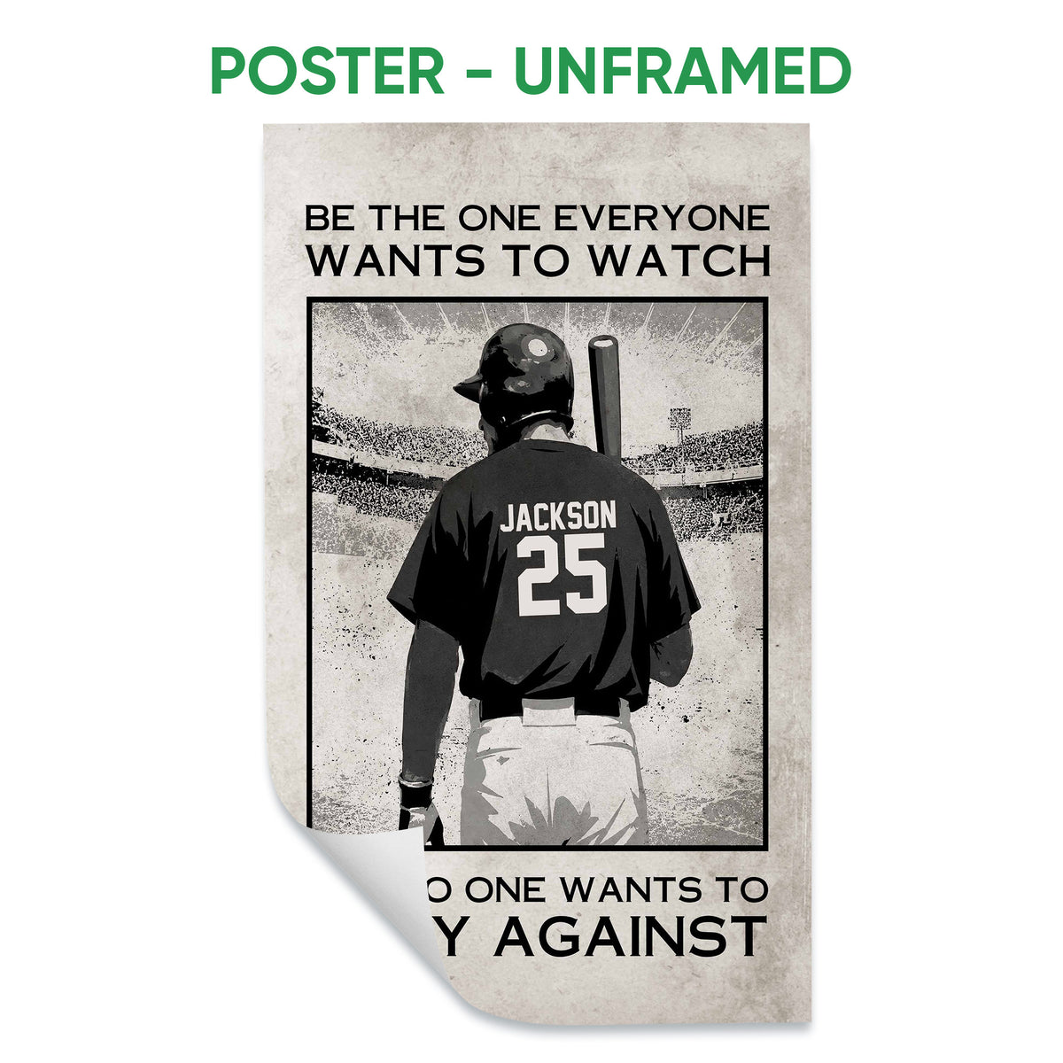 Unframed baseball poster featuring a batter viewed from behind in a crowded stadium