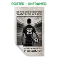 Unframed soccer poster featuring a stadium scene, player with ball, and bold black and white artwork