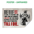 Unframed motocross poster featuring a dirt bike rider on a mountain trail with distressed black and red artwork