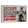 Motocross rider wall art with bold black and red motivational typography in a framed presentation