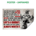 Unframed motocross poster featuring a dirt bike rider, mountain landscape, and bold motivational typography