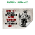 Unframed motocross poster featuring a dirt bike rider on a mountain trail with bold motivational typography
