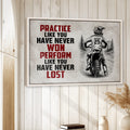 Motocross wall art displayed on a light wood-paneled wall in a bright home decor setting