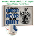 Natural wood framed motocross wall art featuring a rider on a dirt bike in a rugged outdoor scene