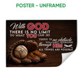 Unframed baseball poster featuring a glove, baseball, dark wood background, and inspirational faith message