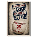 Framed baseball wall art featuring a large vintage-style baseball and bold sports lettering