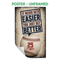 Unframed baseball poster with a vintage distressed design and large baseball artwork