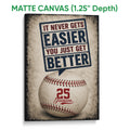 Matte canvas baseball wall art shown with a gallery-style presentation and textured finish