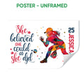 Unframed softball poster with a colorful action player illustration and bold motivational script lettering