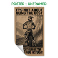 Unframed motocross poster featuring a dirt bike rider traveling through a rugged mountain landscape