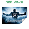 Unframed football poster featuring a player against a dramatic blue smoky background