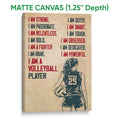 Matte canvas volleyball wall art featuring a female player and vintage-inspired motivational design