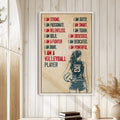 Volleyball wall art displayed on a light wood-paneled wall in a bright home setting