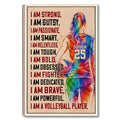Framed volleyball wall art with a colorful female player silhouette and bold motivational design