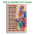 Matte canvas volleyball wall art featuring a vibrant player silhouette and motivational sports design