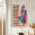 Framed volleyball wall art displayed on a light wood wall in a bright home interior