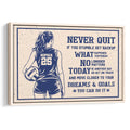 Framed volleyball wall art with a female player holding a volleyball and motivational sports typography