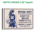 Matte canvas volleyball wall art featuring a female player and motivational sports lettering