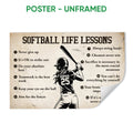 Unframed softball poster with a vintage player illustration and motivational sports message
