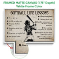 White framed canvas softball wall art with a batter and inspirational softball sayings