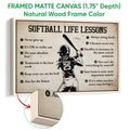 Natural wood framed softball wall art featuring a vintage batter and motivational lessons