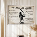 Framed softball wall art displayed on a light wood-paneled wall in a home interior