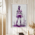 Soccer wall art displayed in a bright room with white wood paneling and natural wood decor