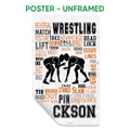 Unframed wrestling poster featuring grappling silhouettes and bold technique-inspired typography