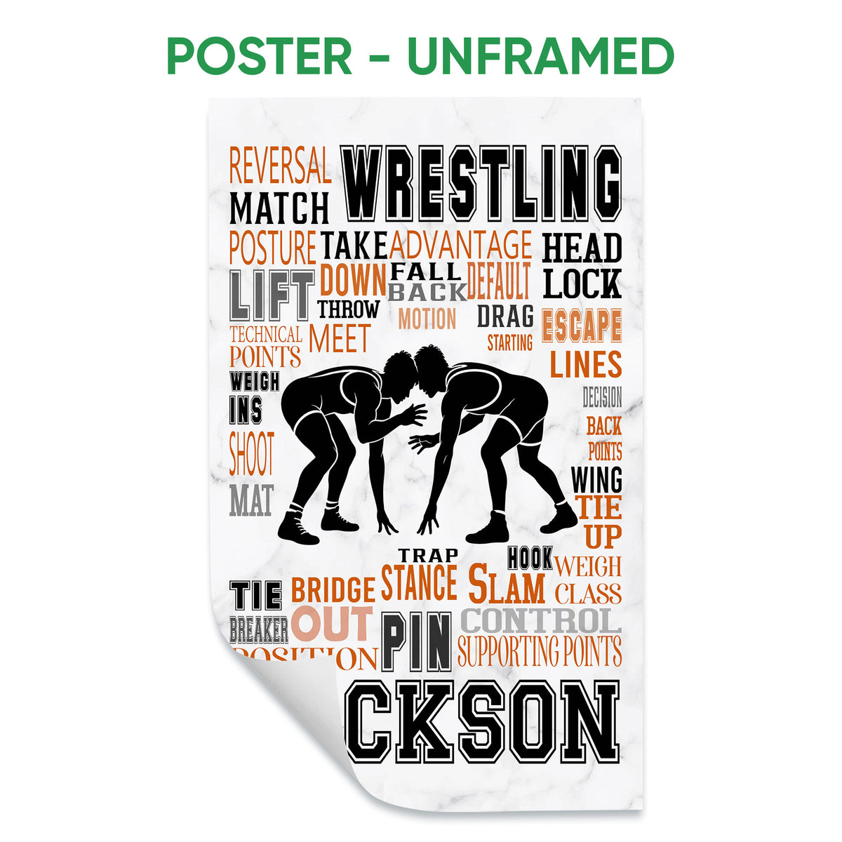 Unframed wrestling poster featuring grappling silhouettes and bold technique-inspired typography