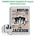 Wrestling wall art displayed in a white framed matte canvas with a close-up of the canvas texture