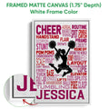 White framed canvas cheerleading wall art showing the textured canvas surface