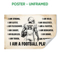 Unframed football poster with a helmeted player, vintage distressed artwork, and motivational sports wording