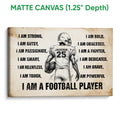 Matte canvas football wall art featuring a helmeted player and bold distressed motivational design