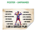 Unframed soccer poster with a colorful player, soccer ball, and bold motivational affirmations