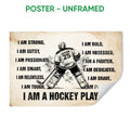 Unframed hockey poster featuring an illustrated goalie, motivational affirmations, and distressed neutral tones