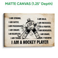 Matte canvas hockey wall art featuring an illustrated goalie and bold motivational affirmations