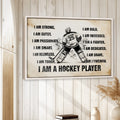 Framed hockey wall art displayed on a light wood-paneled wall in a warm home decor setting