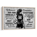 Framed volleyball wall art featuring a female player holding a volleyball beside motivational lettering