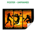 Unframed volleyball poster featuring three silhouetted players and orange sunset artwork