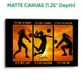 Matte canvas volleyball wall art with silhouetted players, volleyballs, and sunset colors