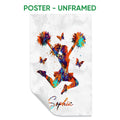 Unframed poster featuring a vibrant cheerleader with pom-poms and colorful butterflies