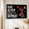 Framed cheerleading wall art displayed on a light wood paneled wall in a bright home setting