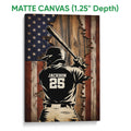 Matte canvas baseball wall art featuring a batter, bat and distressed patriotic design