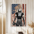 Football wall art displayed in a bright home with white wood paneling and neutral decor