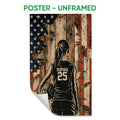 Unframed volleyball poster featuring a player holding a volleyball with a vintage patriotic backdrop