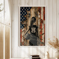 Framed volleyball wall art displayed on a light wood-paneled wall in a bright home interior