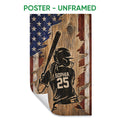 Unframed softball poster featuring a batter silhouette against a distressed rustic flag background