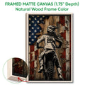 Framed motocross canvas wall art shown with a natural wood frame in a rustic style
