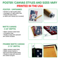 Lacrosse wall art format guide showing unframed poster, matte canvas and framed canvas examples