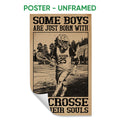 Unframed lacrosse poster featuring a helmeted player running with a lacrosse stick